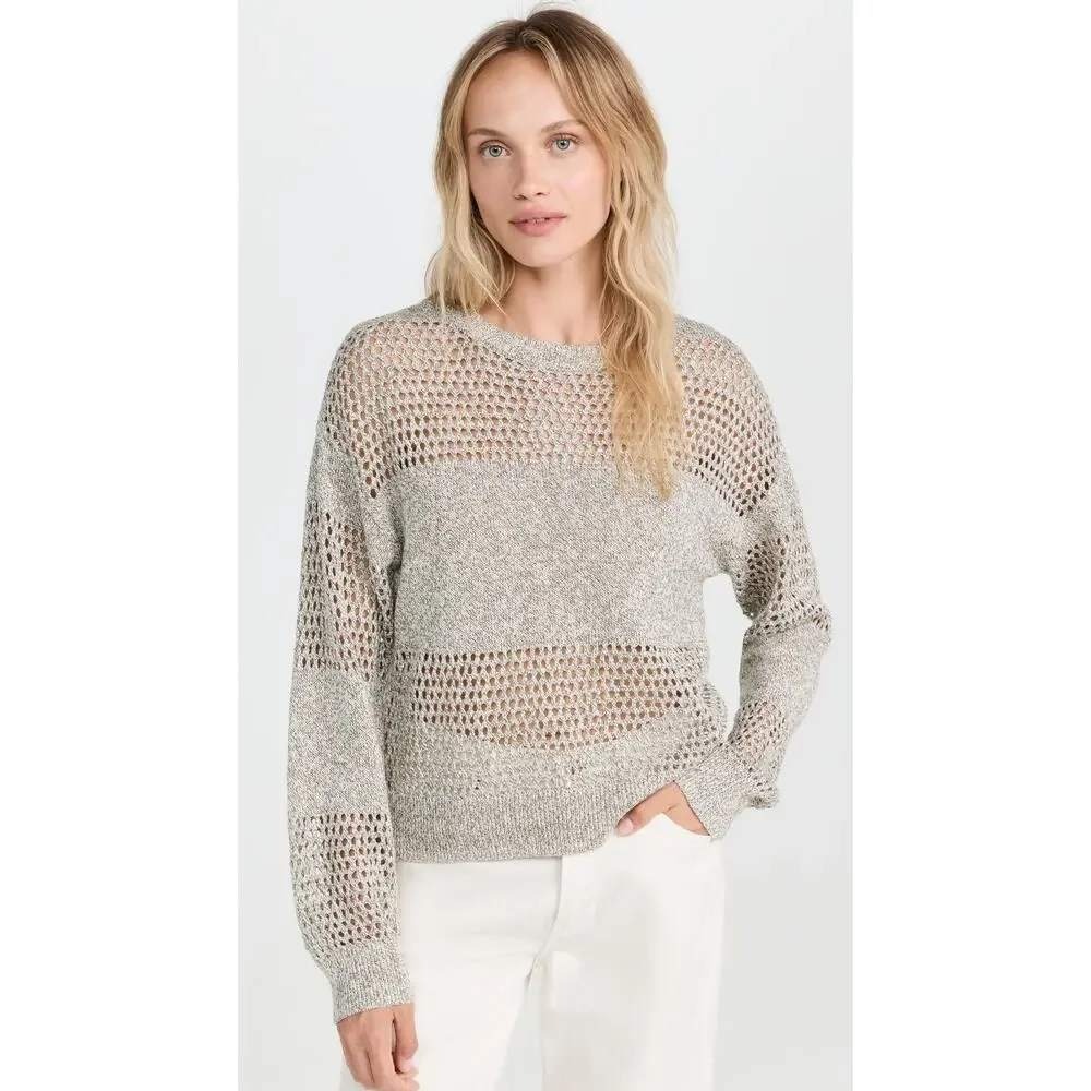ATM Anthony Thomas Melillo Grey Marl Open Knit Pointelle Sweater Womens Medium